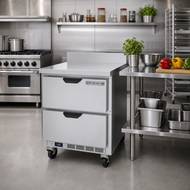 Product image #2 for Beverage-Air 27-Inch 2-Drawer Worktop Freezer with 4-Inch Backsplash, 6.13 Cu. Ft., Rear-Mounted Self-Contained Refrigeration