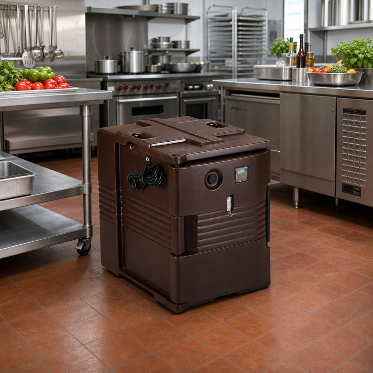 Product image #3 for Cambro Ultra Pan Carrier H-Series Heated Front-Loading Insulated Food Pan Carrier, 1-Compartment, 110V, Dark Brown
