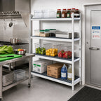 Thumbnail image #2 for Fermod Fermostock 4R38B83 4-Tier Stationary Polymer Starter Shelving Unit, 38"W x 18"D x 83"H, Gray, Perforated, 800 lb. per Shelf