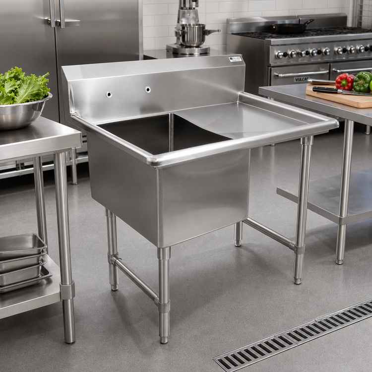 Product image #2 for John Boos B Series 1-Compartment Stainless Steel Sink with Right Drainboard and 10-Inch Backsplash