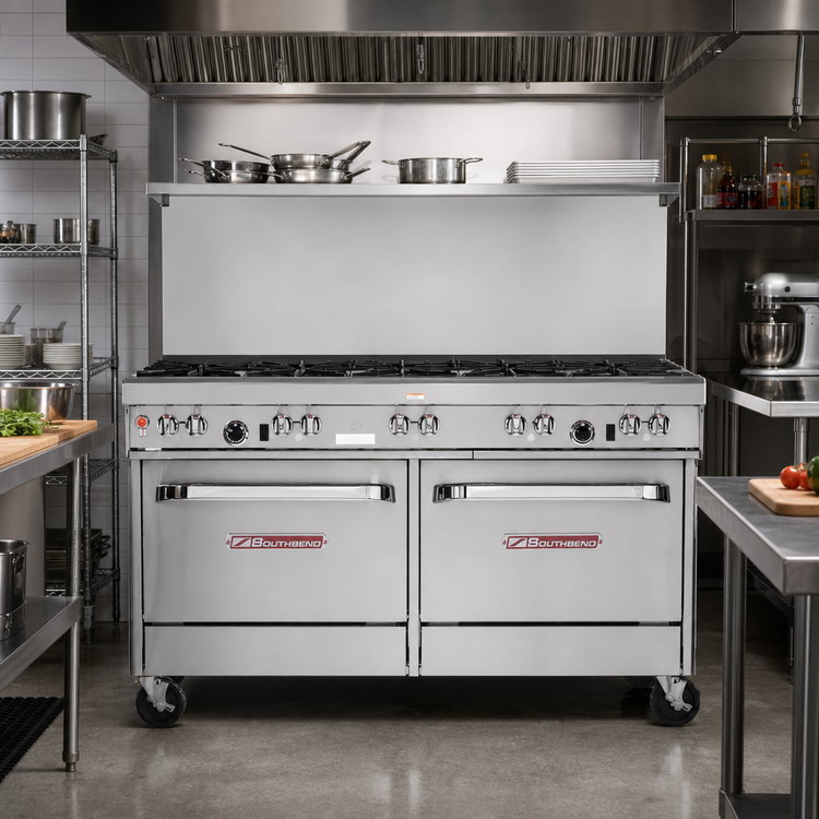 Product image #2 for Ultimate 60-Inch Gas Restaurant Range with 9 Open Burners, Standard Oven, Convection Oven, and Hi-Shelf