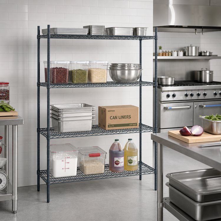 Product image #2 for 60"W x 18"D 4-Shelf Epoxy Wire Shelving Unit with 74" Posts, Slate Gray