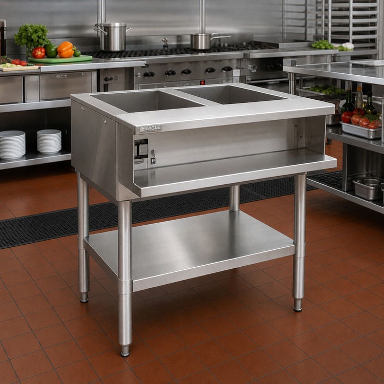 Product image #2 for Eagle Group 33-Inch Wide Water Bath Hot Food Table, Open Base, Liquid Propane, 2 x 12 x 20 Openings