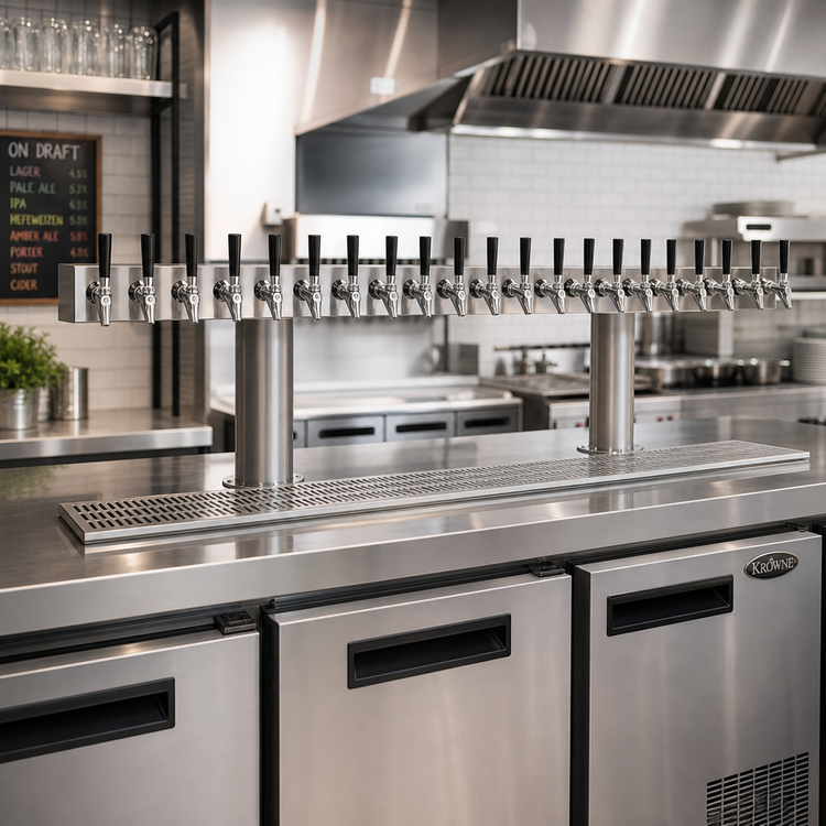 Product image #2 for Krowne Double T-Head Glycol-Cooled 20-Faucet Beer Tower, 60-Inch Stainless Steel