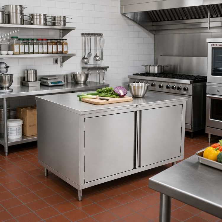 Product image #2 for John Boos 36" x 36" Stainless Steel Enclosed Work Table with Cabinet Base and Hinged Doors