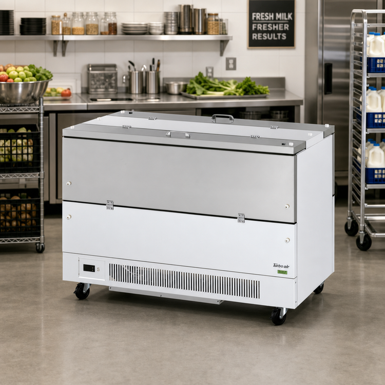 Product image #2 for Turbo Air Super Deluxe Dual-Sided Milk Cooler Cart, 21.98 Cu. Ft., 16-Crate Capacity, White, 115V