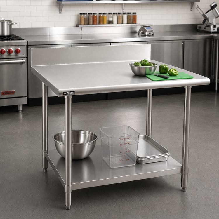 Product image #2 for Eagle Group BlendPort KL Series 48" x 30" Stainless Steel Work Table with 4-1/2" Backsplash and Undershelf