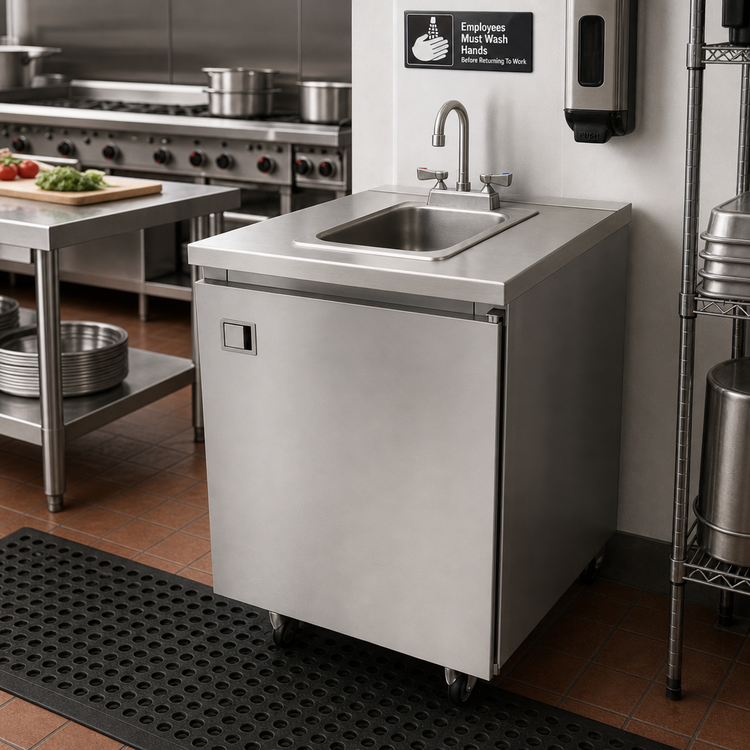 Product image #2 for Advance Tabco Stainless Steel Self-Contained Mobile Single-Bowl Cold Water Hand Sink, 26 x 26 Inches