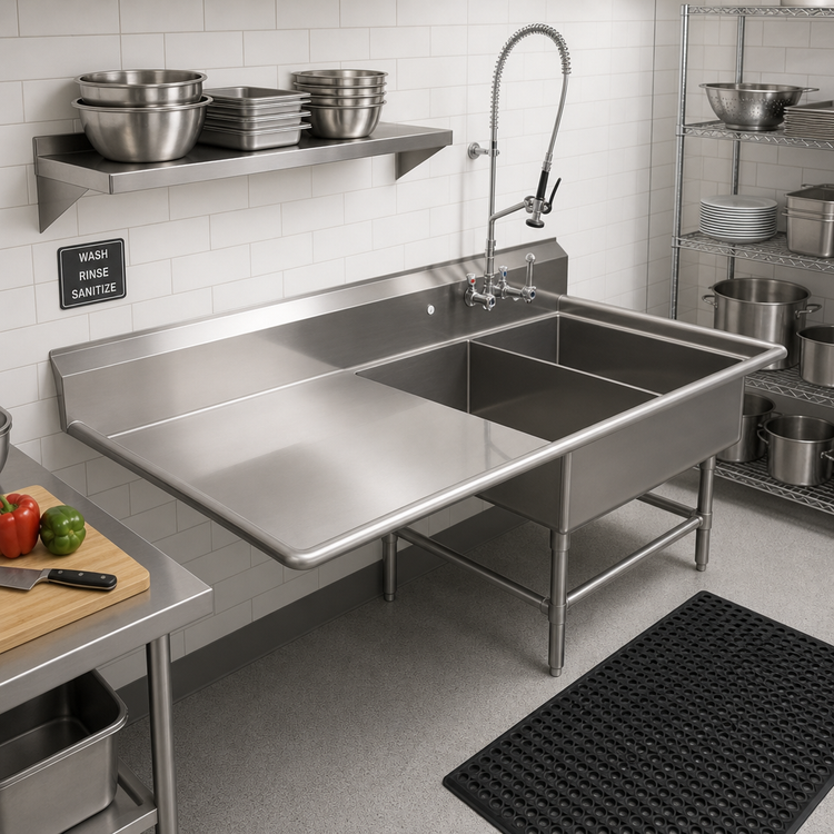 Product image #2 for John Boos Pro-Bowl 2-Compartment Platter Sink with Left Drainboard, 56-3/16 x 36-1/2 x 43 Inches