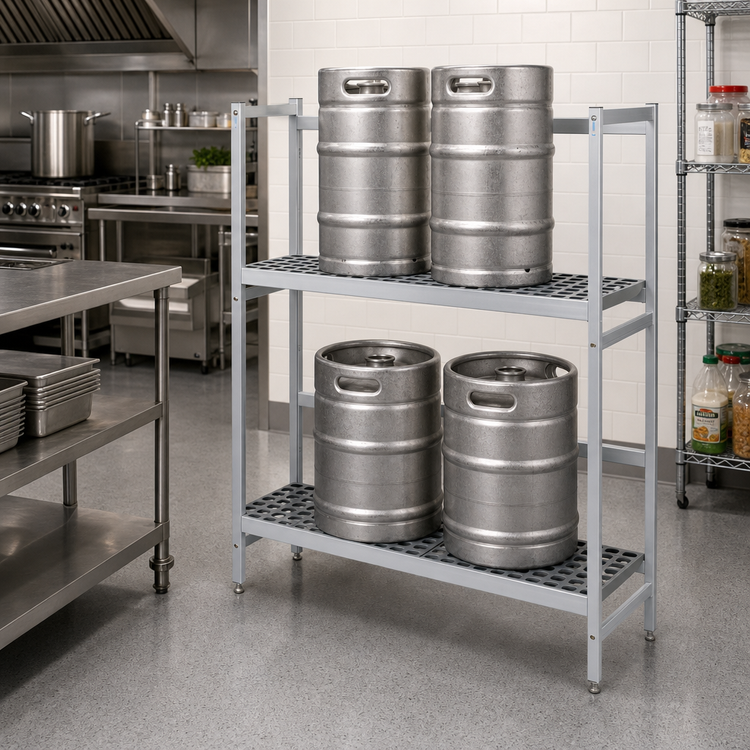 Product image #2 for Fermod 2R38B57 4-Keg 2-Shelf Aluminum Keg Rack, 38"W x 18"D x 57"H