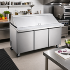 Thumbnail image #2 for Hurakan Megatop 71-Inch 3-Door Refrigerated Prep Table, 19.5 Cu. Ft.
