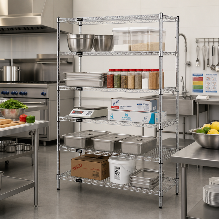 Product image #2 for Quantum 48" W x 21" D x 63" H Stainless Steel Wire Shelving Starter Kit, Stationary, 5-Shelf