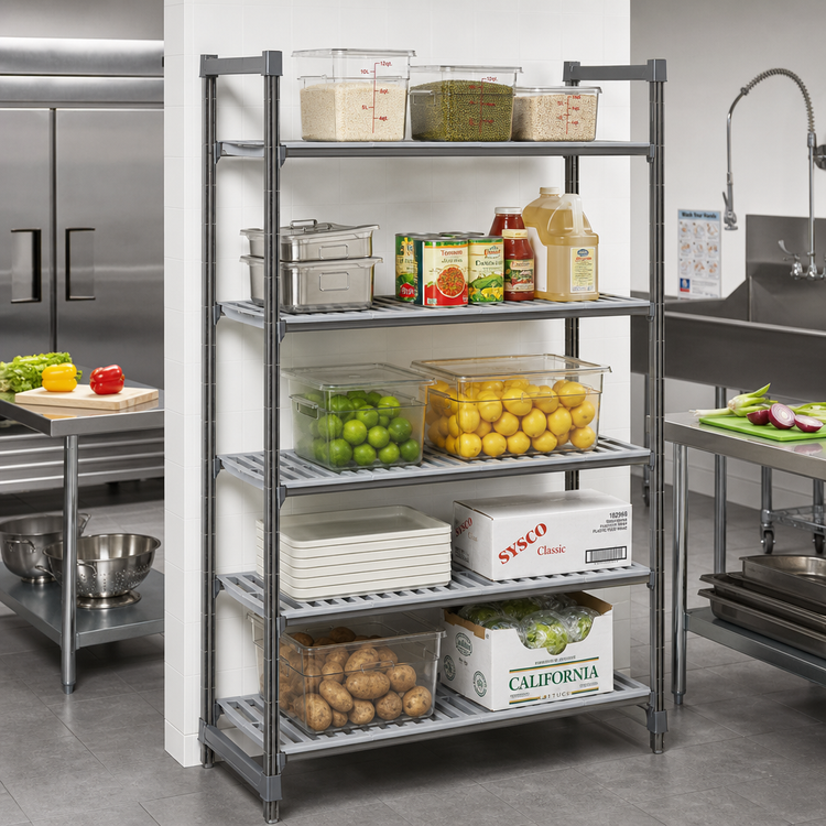 Product image #2 for Cambro Camshelving Basics Plus 5-Tier Stationary Vented Polymer Shelving Starter Unit, 24 x 48 x 72 Inches, Brushed Graphite
