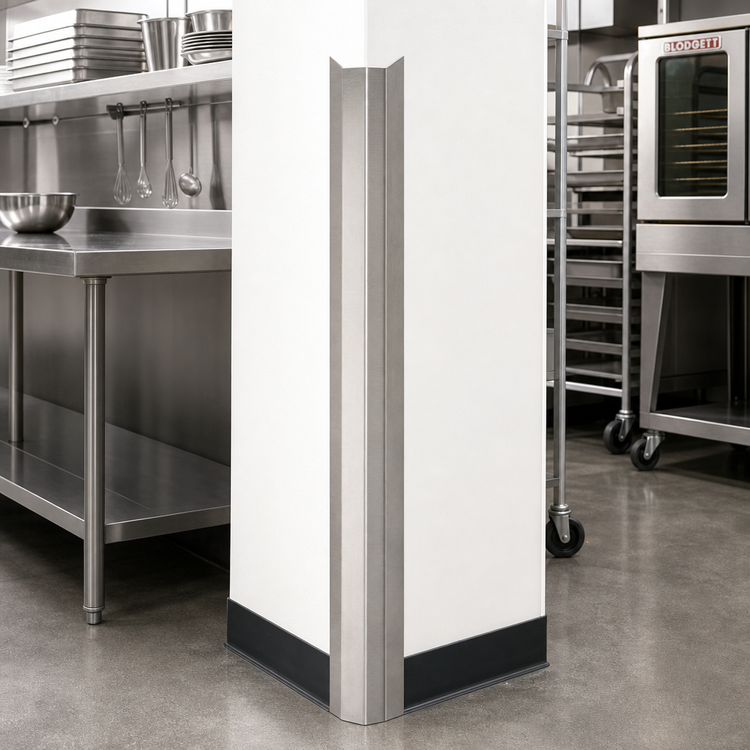 Product image #2 for BK Resources 96-Inch Stainless Steel Outside Wall Corner Guard, 4 x 4 Inches, 16 Gauge