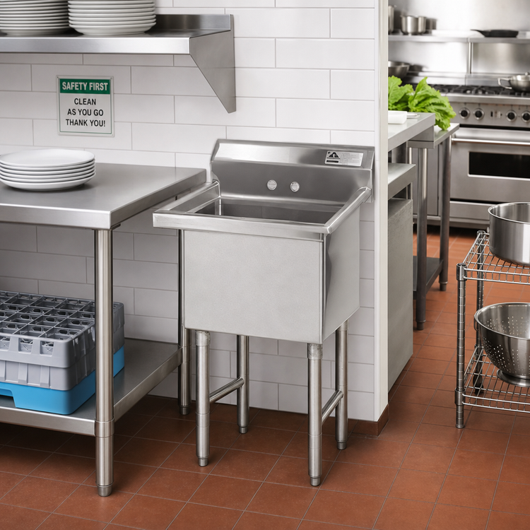 Product image #2 for Advance Tabco Special Value Series 1-Compartment Fabricated Sink with Tile Edge Splash, 18 x 24 x 14-Inch Bowl, 304 Stainless Steel