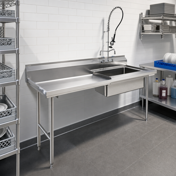 Product image #2 for 72-Inch Straight Soiled Dishtable with 20 x 20 x 5-Inch Pre-Rinse Sink, Left-to-Right Operation