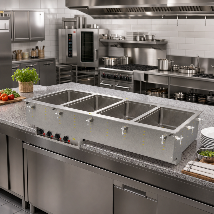 Product image #2 for Vollrath Four-Well Modular Wet Hot Food Well Drop-In with Marine Grade 316 Stainless Steel Wells, Thermostatic Controls, Auto-Fill, and Manifold Drain, 240V