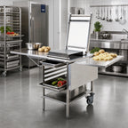 Thumbnail image #2 for Matfer Bourgeat 263500 Stainless Steel Guitar Slicer Trolley with Folding Side Tables, Drawer and Storage Racks