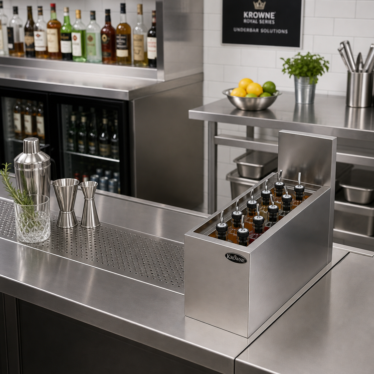 Product image #2 for Krowne Royal Series Underbar Stainless Steel Elixir Station, 8" x 18-1/2", 10-Bottle Capacity