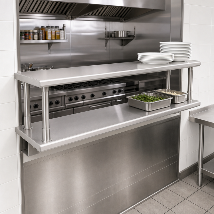 Product image #2 for 84-Inch x 18-Inch Stainless Steel Pass-Thru Shelf with Overshelf