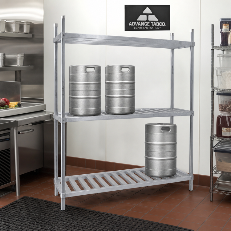Product image #2 for Advance Tabco Special Value Series 3-Shelf Aluminum Keg Rack, 93-Inch Wide, 10-Keg Capacity