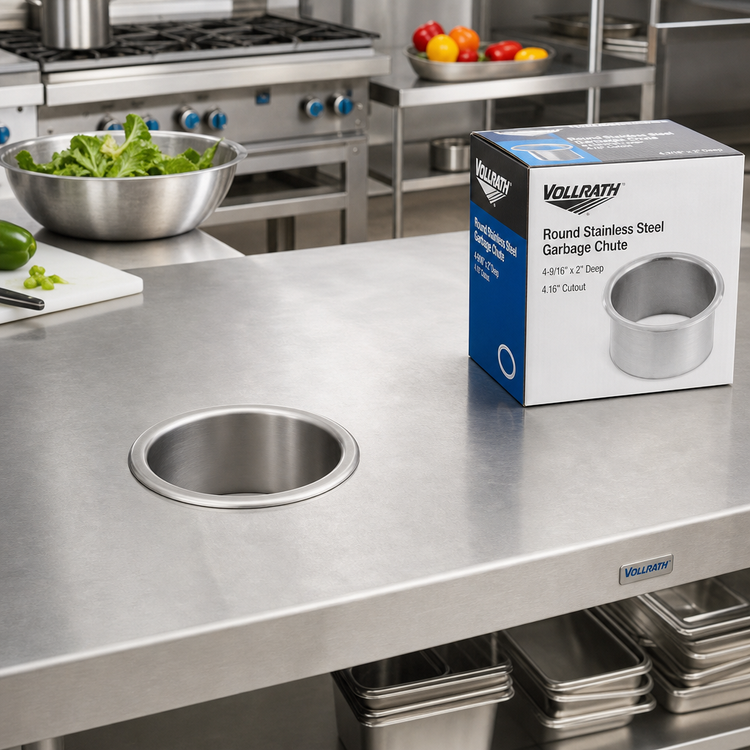 Product image #2 for Vollrath Round Stainless Steel Garbage Waste Chute, 4-9/16 Inch x 2 Inch Deep, 4.16 Inch Cutout
