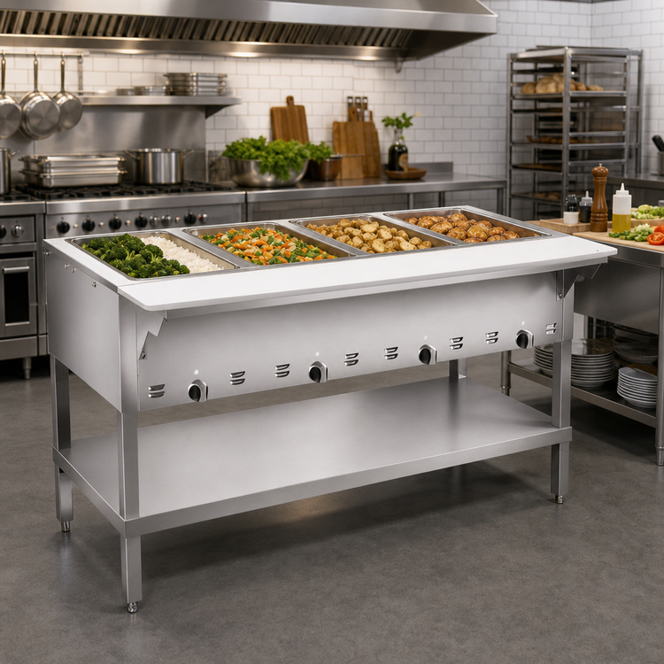 Product image #2 for 5-Well Gas Dry Heat Steam Table with Open Shelf Base and Cutting Board