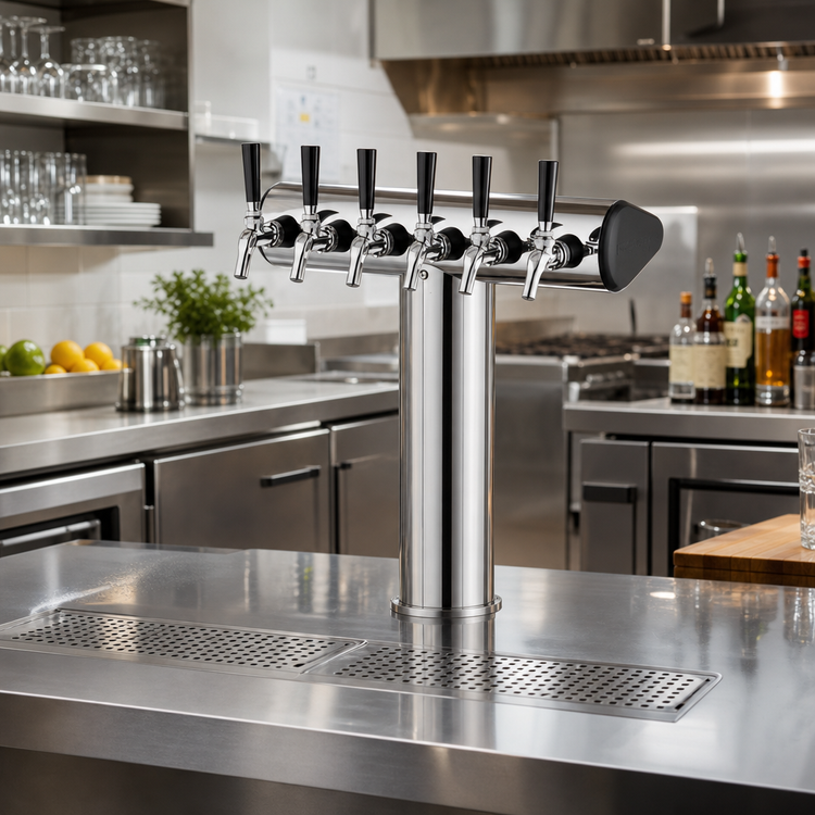 Product image #2 for Perlick 6-Faucet Winged Tee Countertop Glycol-Cooled Draft Tower, Stainless Steel