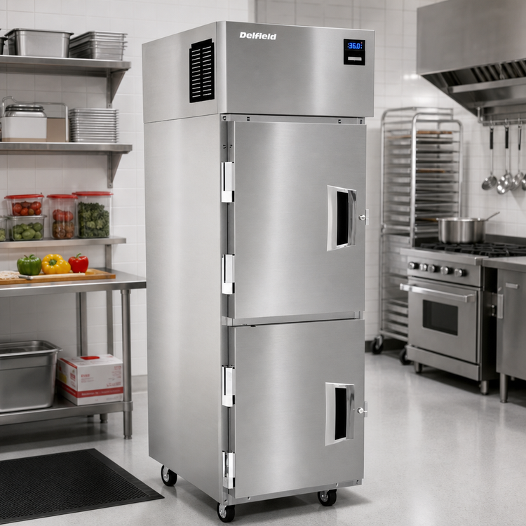 Product image #2 for Delfield 6025XL-SH One-Section Reach-In Refrigerator with Two Half-Height Hinged Solid Doors, 19 Cu. Ft., Top-Mounted Self-Contained R290