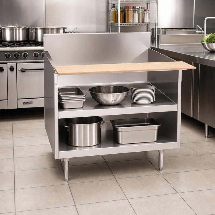 Product image #2 for La Rosa 42-Inch W x 30-Inch D Stainless Steel Equipment Stand with Open Cabinet Base and Richlite Cutting Board