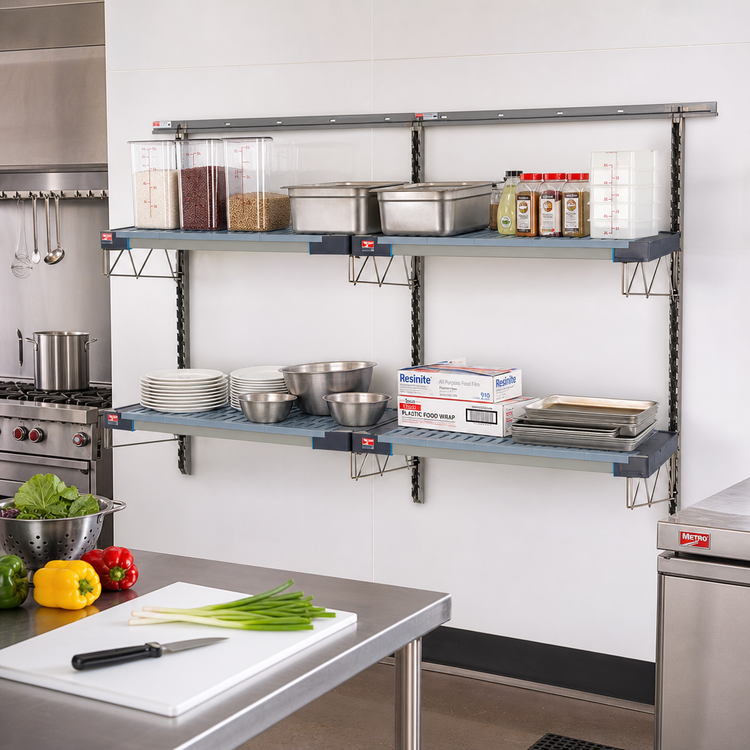 Product image #2 for Metro SmartWall Life Double-Wide Two-Tier Wall-Mounted Starter Shelving Kit with 4 Polymer Shelves