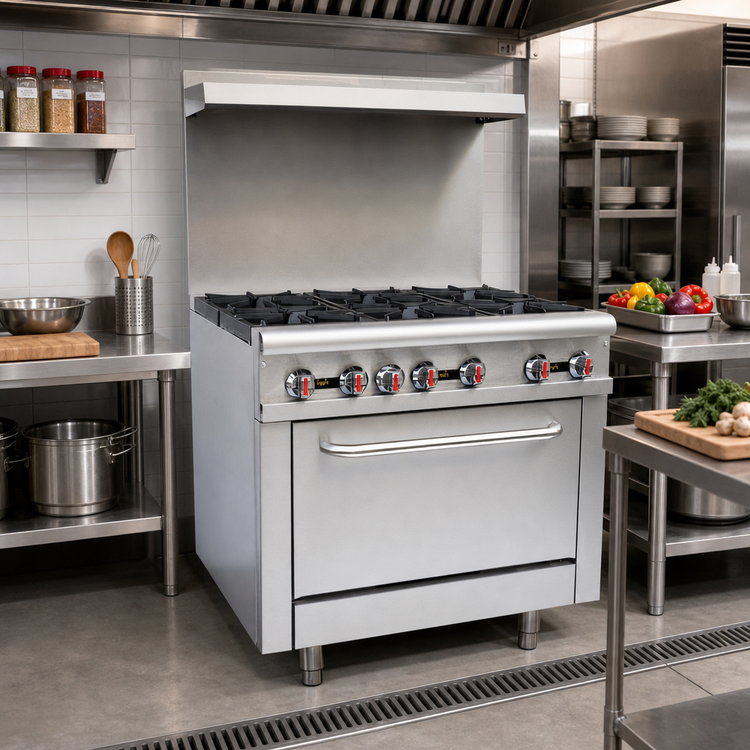 Product image #2 for Omcan 36-Inch Commercial Gas Range with 6 Open Burners and Standard Oven, Propane