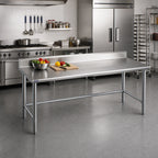 Thumbnail image #2 for Eagle Group Deluxe T30120STEB-BS Stainless Steel Work Table, 120 x 30 Inch, 16-Gauge 300 Series Top, Open Base, 4-1/2-Inch Backsplash