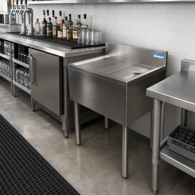Product image #3 for BK Resources 30 Inch x 18 Inch Underbar Stainless Steel Drain Board with Included Drain
