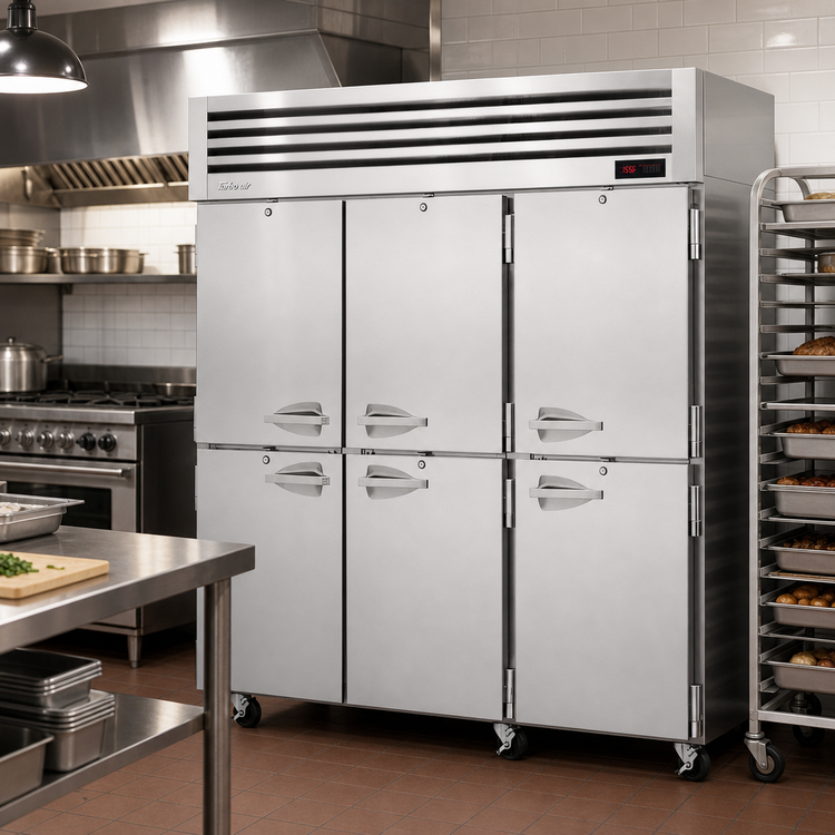 Product image #2 for Turbo Air PRO Series 3-Section Reach-In Heated Holding Cabinet with 6 Self-Closing Solid Half Doors, 73.9 Cu. Ft., Stainless Steel