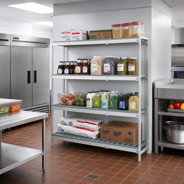 Product image #2 for Fermostock 4-Tier Corner Expansion Shelving Unit with Polymer Inserts, 71" H x 59" W x 18" D, Gray