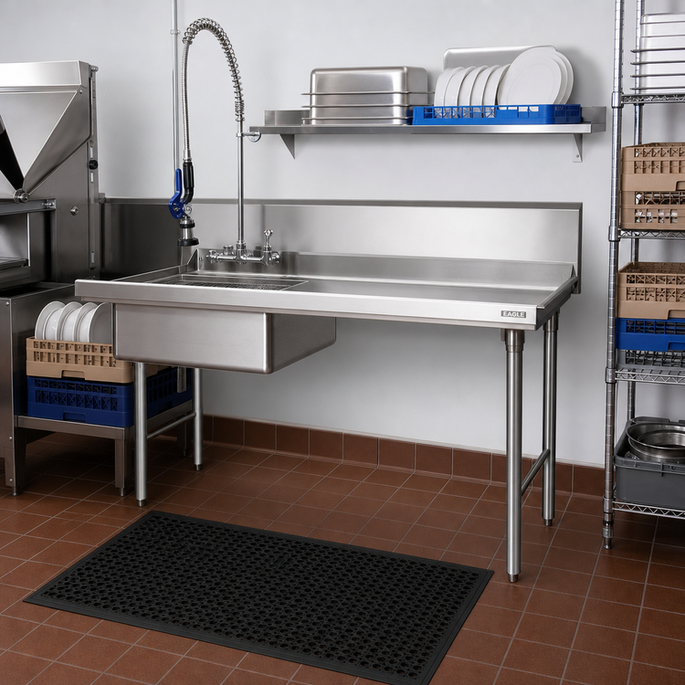 Product image #2 for Eagle Group 36-Inch Straight Right-to-Left Soiled Dishtable with 20 x 20 x 5 Inch Pre-Rinse Sink