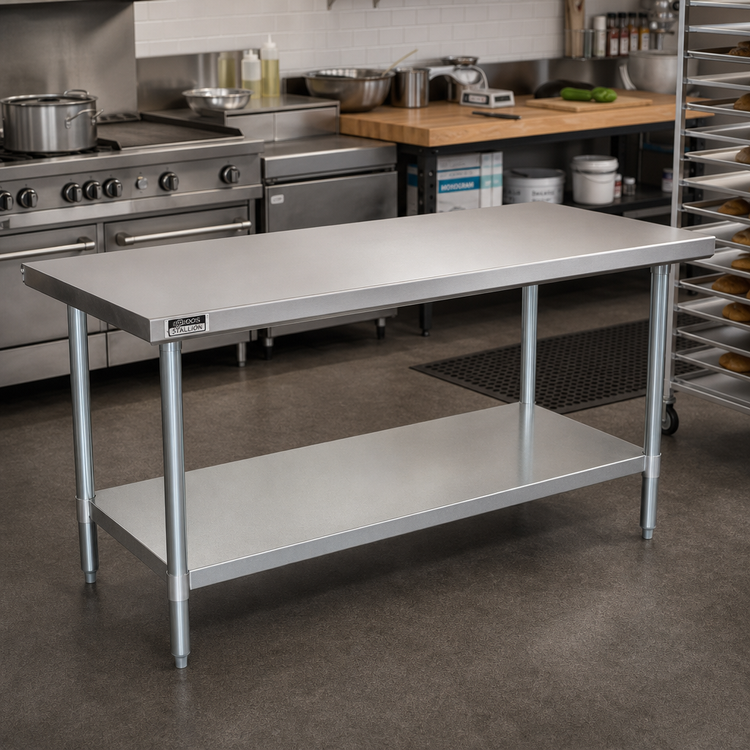 Product image #2 for John Boos Stallion 72-Inch x 18-Inch Economy Stainless Steel Flat Top Work Table with Galvanized Base and Undershelf
