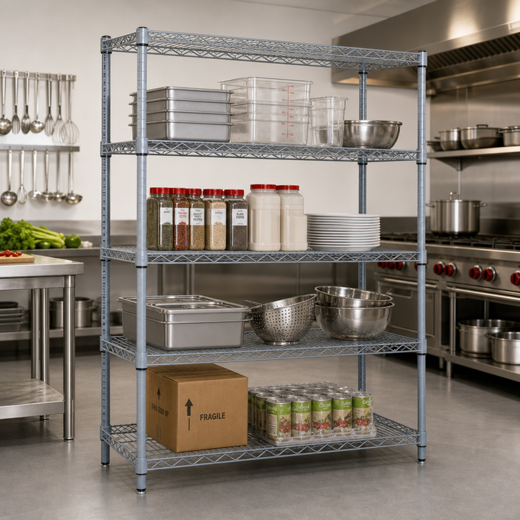 Product image #2 for Quantum 72 x 24 x 54 Inch Stationary Wire Shelving Starter Kit with 4 Shelves, Gray Epoxy Antimicrobial Finish