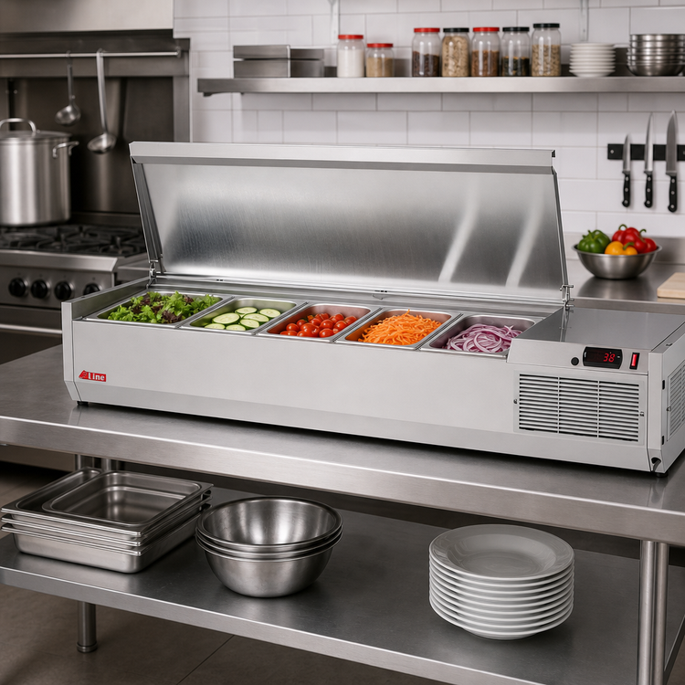 Product image #3 for Turbo Air E-Line Countertop Self-Contained Refrigerated Salad Prep Table, 48-3/8 Inch, 5 x 1/4 Size Pan Capacity