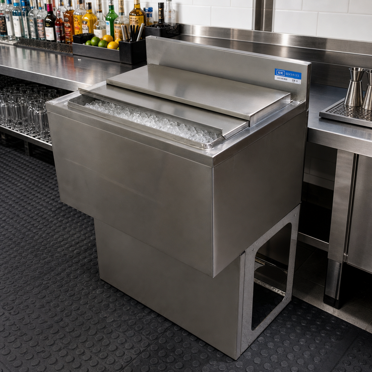 Product image #3 for BK Resources 36-Inch Wide Underbar Ice Bin with Sliding Cover, 100 lb Capacity