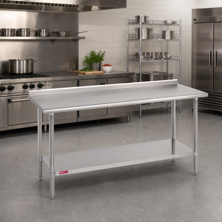 Product image #2 for Duke Stainless Steel Work Table with 1-1/8" Straight Riser, 30" x 144", Stainless Undershelf, 36" High