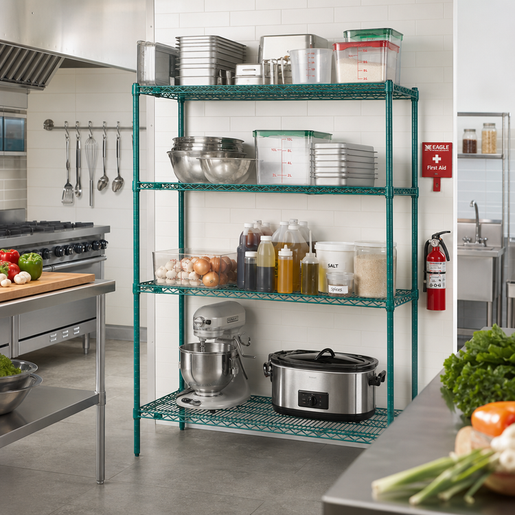 Product image #2 for EagleGard Red-i-Pak 4-Tier Wire Shelving Unit, 60 x 18 x 74 Inches, Blue-Green Hybrid Epoxy