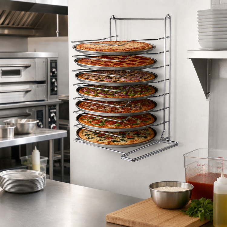 Product image #2 for American Metalcraft 7-Tier Wall-Mounted Pizza Pan Rack, Stainless Steel