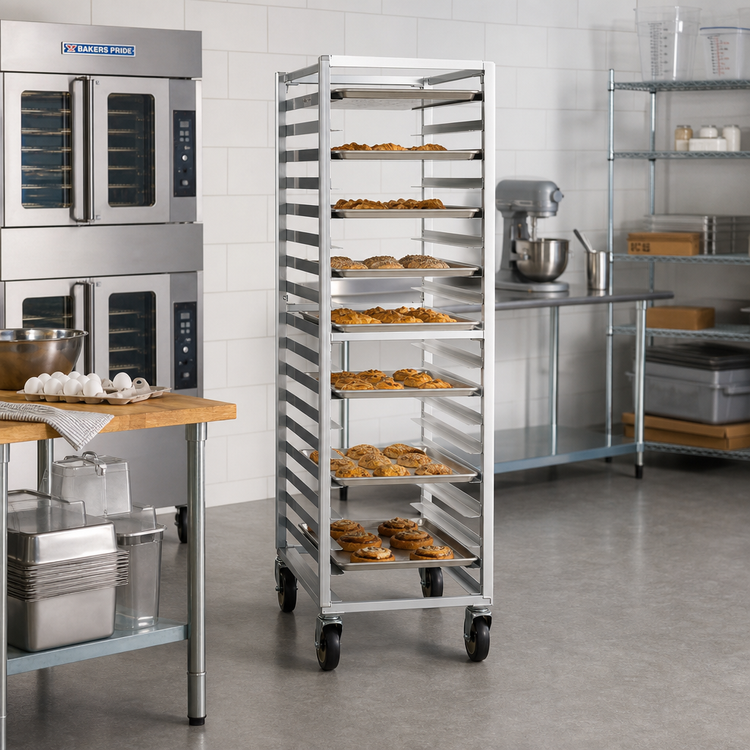 Product image #2 for New Age Mobile 3/4-Height End-Loading Aluminum Bun Pan Rack, 17 Pan Capacity