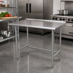 Thumbnail image #2 for Advance Tabco Special Value Series TFLAG-300-X 30" x 30" Open Base Stainless Steel Work Table, 16-Gauge 430 Stainless Steel Top, 1-1/2" Backsplash
