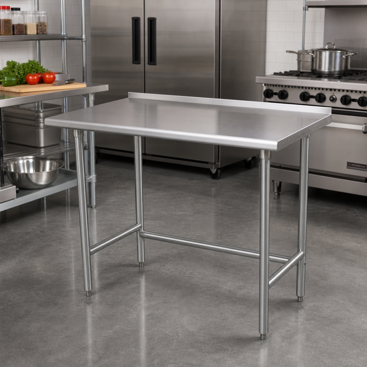 Product image #2 for Advance Tabco Special Value 30" x 30" Open Base Stainless Steel Work Table with 1-1/2" Rear Backsplash