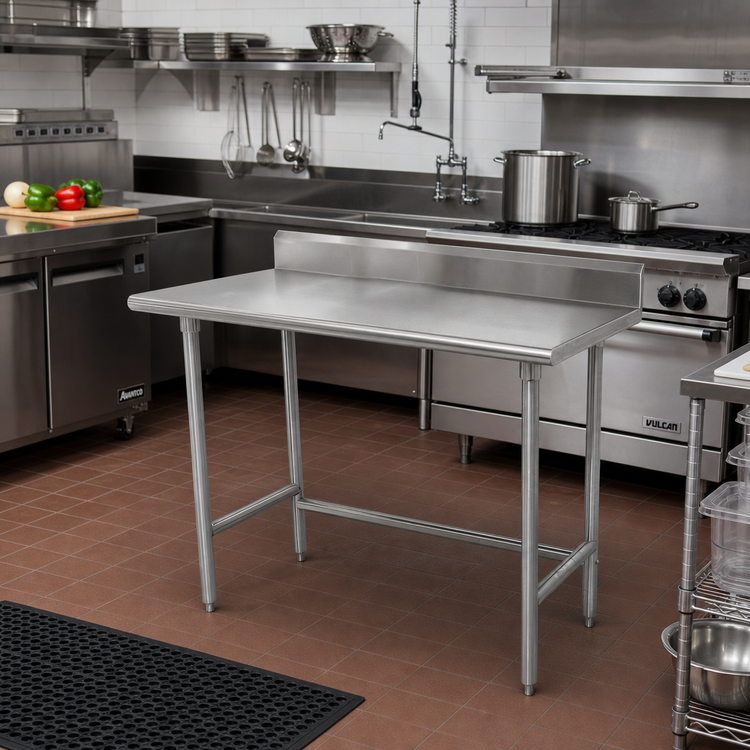 Product image #2 for Advance Tabco Special Value 48" x 36" 16-Gauge 304 Stainless Steel Open Base Work Table with 5" Backsplash