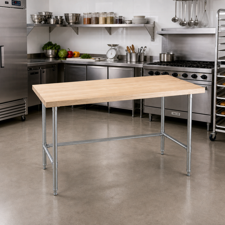 Product image #2 for Advance Tabco 60" x 24" Maple Top Work Table with Galvanized Open Base