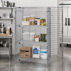 Thumbnail image #2 for Quantum 2436-63SEC-2 Stationary Wire Security Cage with Locking Doors, 2 Adjustable Shelves, 36"W x 24"D x 63"H, Chrome